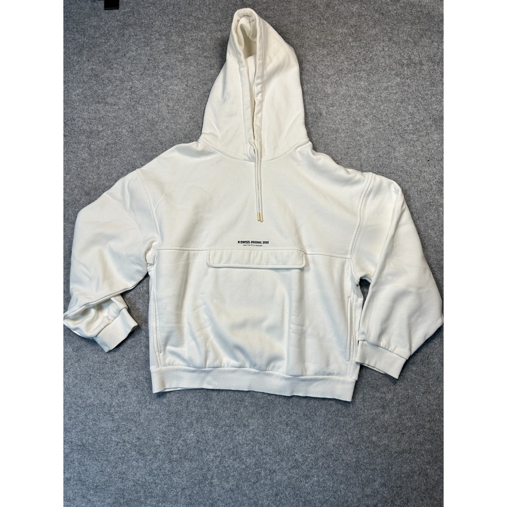 K-Swiss Original 5Five Hoodie Mens Medium Off-White Fleece Lined Anorak Pocket